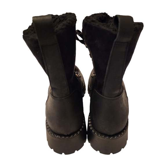 Bootlegger Black Leather & Sherpa Combat Winter Boots Size 8 - Picture 6 of 8